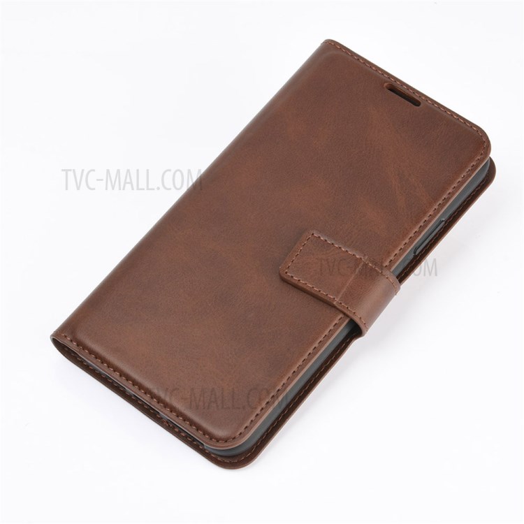 Magnetic Square Buckle Design Wallet Leather Cellphone Cover Case for Motorola Moto E7 - Dark Brown-7