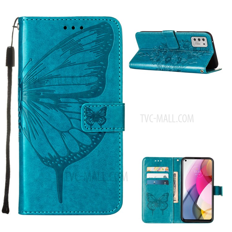 Imprint Butterfly Flower Pattern Wallet Stand Leather Case for Motorola Moto G Stylus (2021) - Blue-1