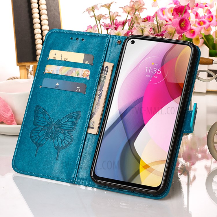 Imprint Butterfly Flower Pattern Wallet Stand Leather Case for Motorola Moto G Stylus (2021) - Blue-9