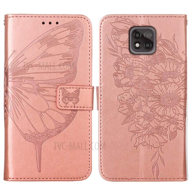Imprint Butterfly Flower Pattern Wallet Stand Leather Cover Case for Motorola Moto G Power (2021) - Rose Gold-3