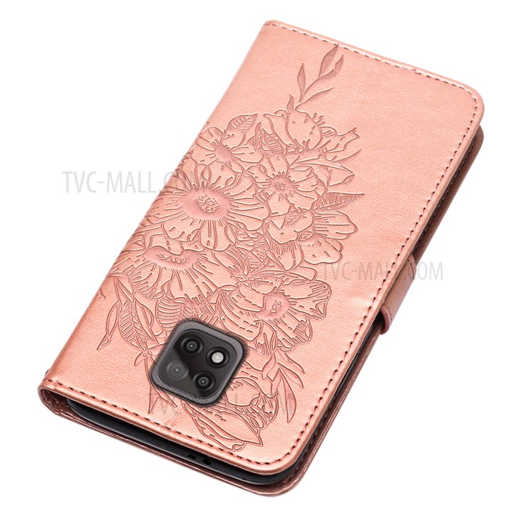 Imprint Butterfly Flower Pattern Wallet Stand Leather Cover Case for Motorola Moto G Power (2021) - Rose Gold-5