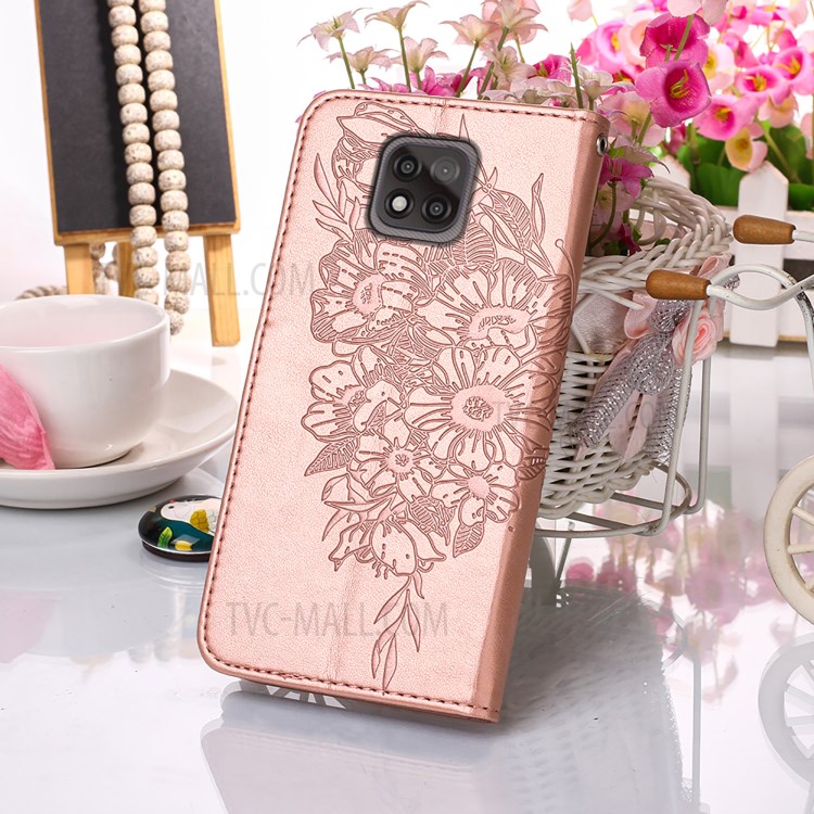 Imprint Butterfly Flower Pattern Wallet Stand Leather Cover Case for Motorola Moto G Power (2021) - Rose Gold-8