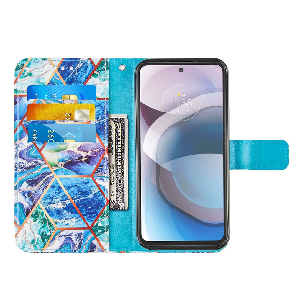 Marble Pattern Splicing Design Leather Case Cover with Wallet and Stand for Motorola One 5G Ace - Style A-5