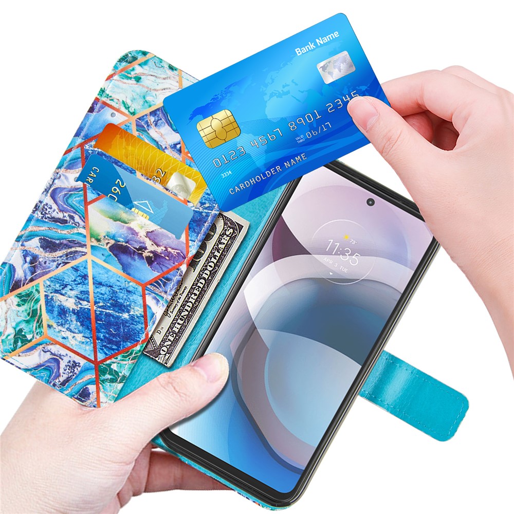 Marble Pattern Splicing Design Leather Case Cover with Wallet and Stand for Motorola One 5G Ace - Style A-6