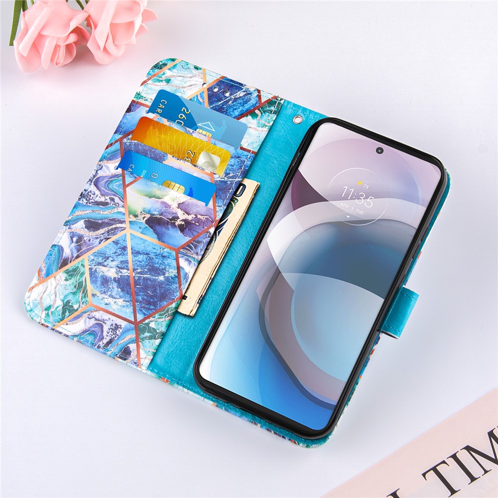 Marble Pattern Splicing Design Leather Case Cover with Wallet and Stand for Motorola One 5G Ace - Style A-7