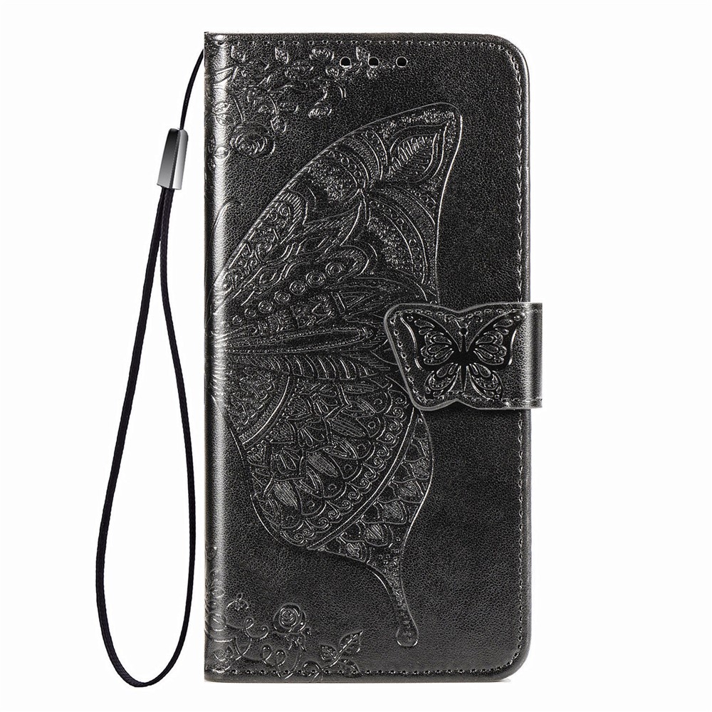 Imprint Big Butterfly Leather Wallet Phone Shell for Motorola Moto G9 Power - Black-10