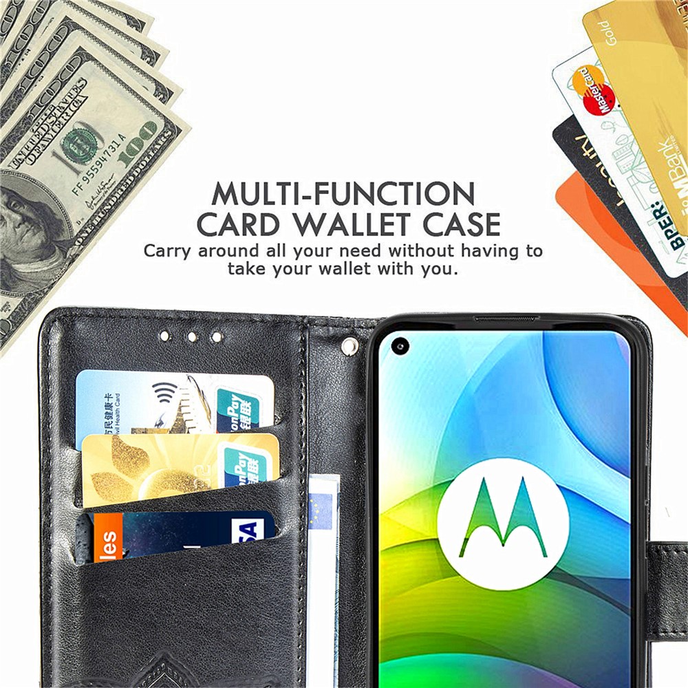 Imprint Big Butterfly Leather Wallet Phone Shell for Motorola Moto G9 Power - Black-13