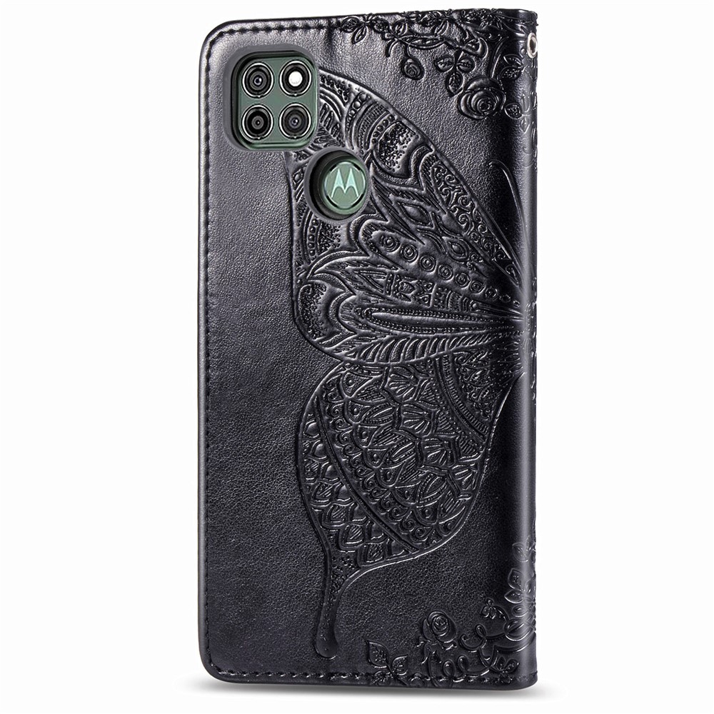 Imprint Big Butterfly Leather Wallet Phone Shell for Motorola Moto G9 Power - Black-4