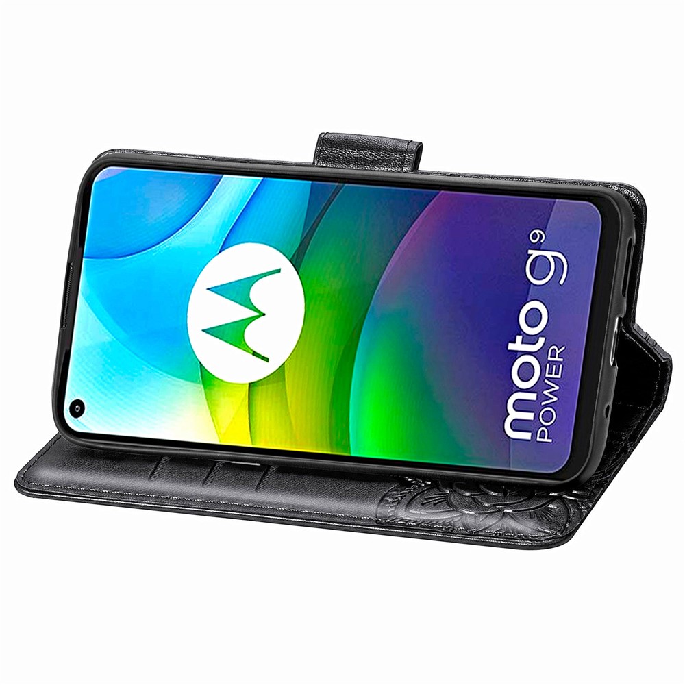 Imprint Big Butterfly Leather Wallet Phone Shell for Motorola Moto G9 Power - Black-6