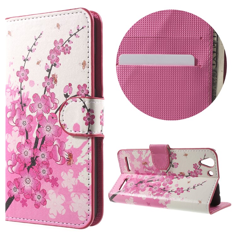 Phone Leather Wallet Case for Lenovo Vibe K5 Plus / Vibe K5 - Plum Blossom-1