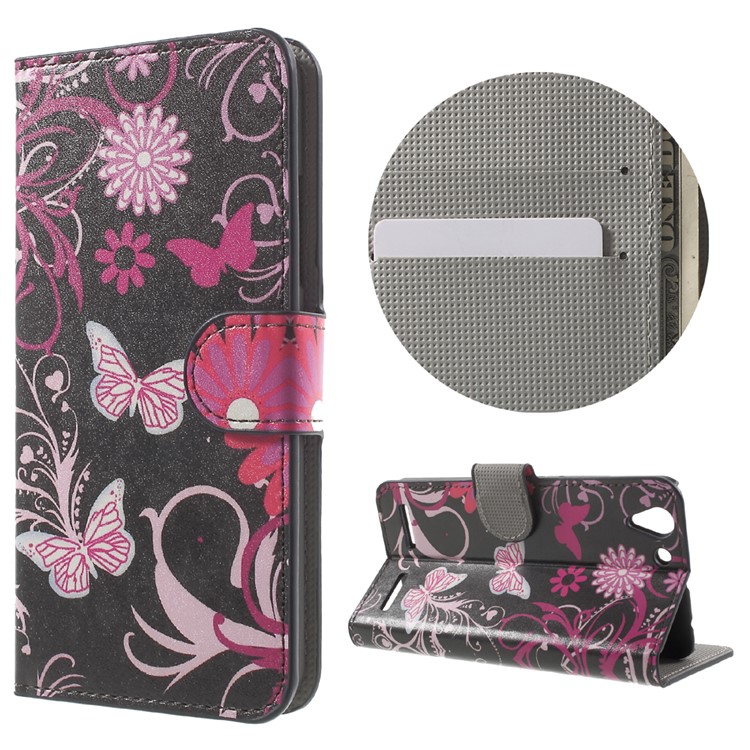 PU Leather Card Holder Case for Lenovo Vibe K5 Plus / Vibe K5 - Butterfly Flowers-1