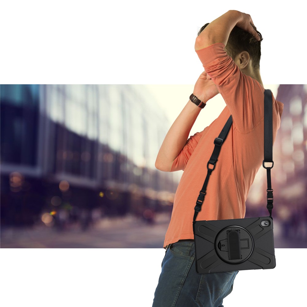 360 Degrés Swivel Kickstand Design PC + Tablette Hybride En Silicone Avec Bracelet À La Main Et Bandoulière Pour L'onglet Lenovo P11 TB-J606F - Noir-9