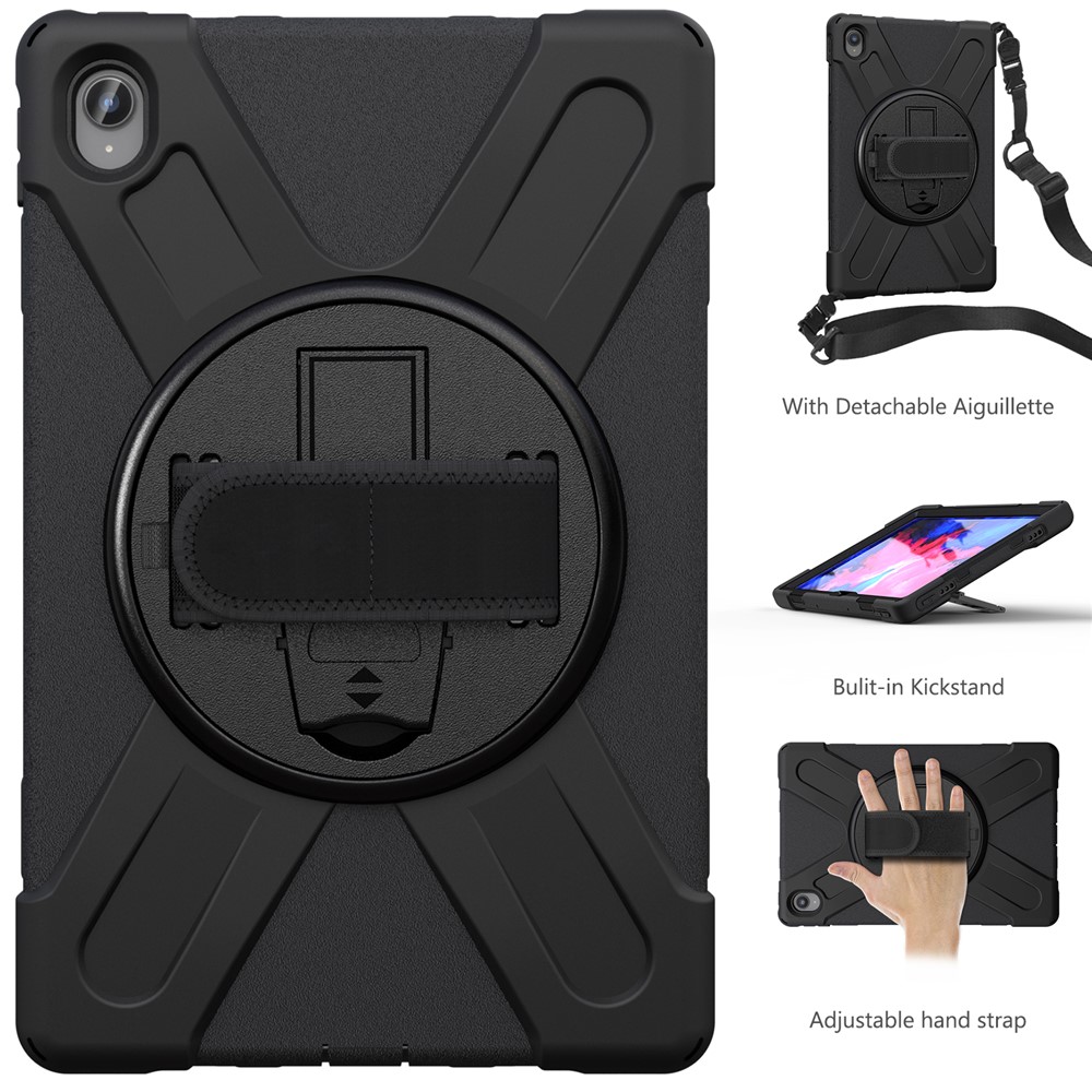 360 Degrés Swivel Kickstand Design PC + Tablette Hybride En Silicone Avec Bracelet À La Main Et Bandoulière Pour L'onglet Lenovo P11 TB-J606F - Noir-2