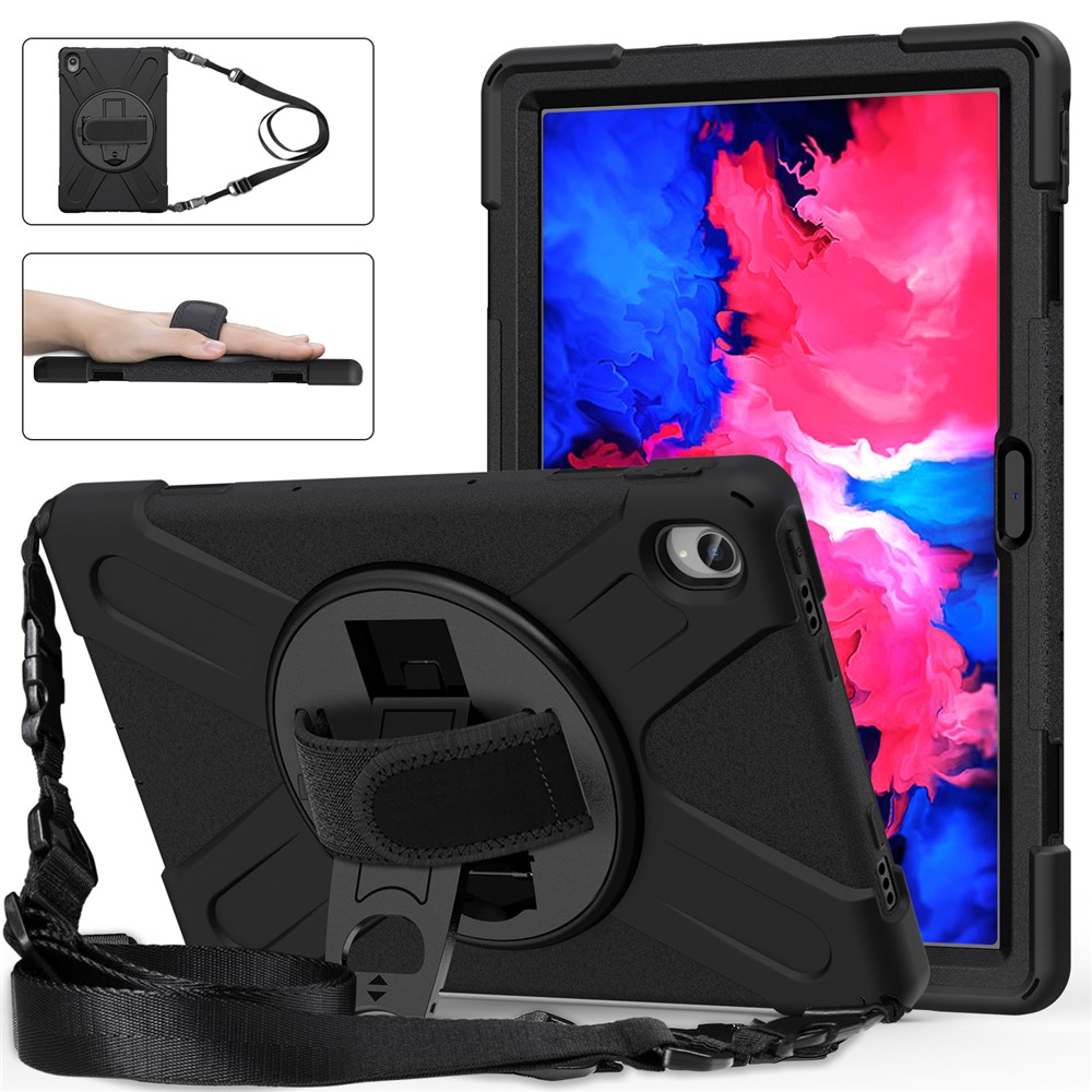 360 Degrés Swivel Kickstand Design PC + Tablette Hybride En Silicone Avec Bracelet À La Main Et Bandoulière Pour L'onglet Lenovo P11 TB-J606F - Noir-3