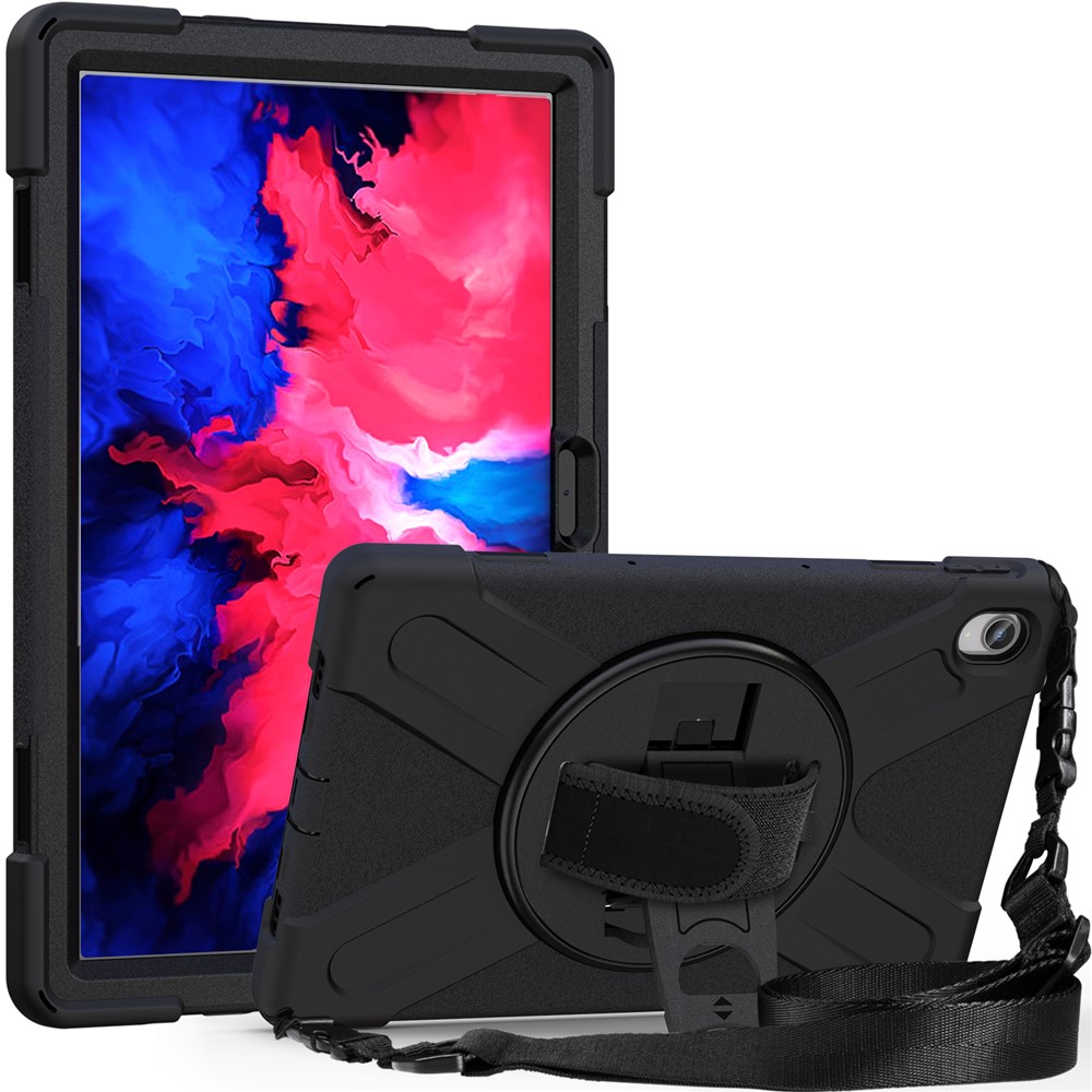 360 Degrés Swivel Kickstand Design PC + Tablette Hybride En Silicone Avec Bracelet À La Main Et Bandoulière Pour L'onglet Lenovo P11 TB-J606F - Noir-8