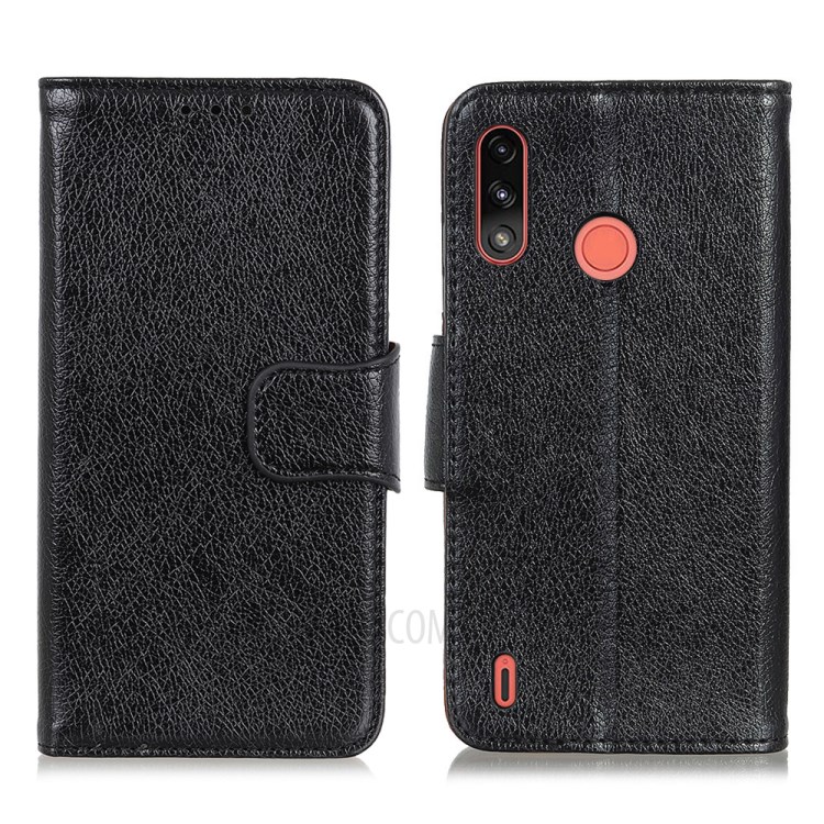 Nappa Texture Split Leather Cellphone Cover with Wallet Stand Design for Motorola Moto E7 Power - Black-1