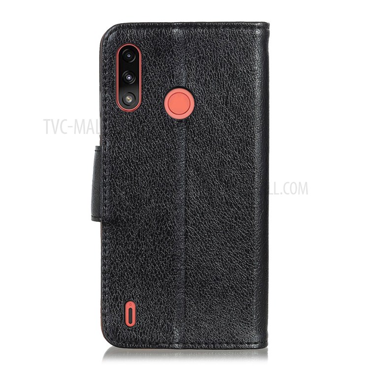 Nappa Texture Split Leather Cellphone Cover with Wallet Stand Design for Motorola Moto E7 Power - Black-7