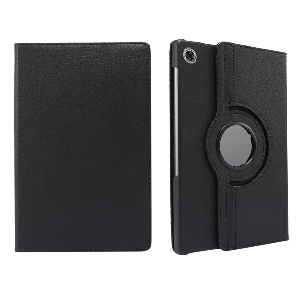 360° Swiveling Stand Design Litchi Texture Leather Case for Lenovo Tab M10 Plus - Black-1