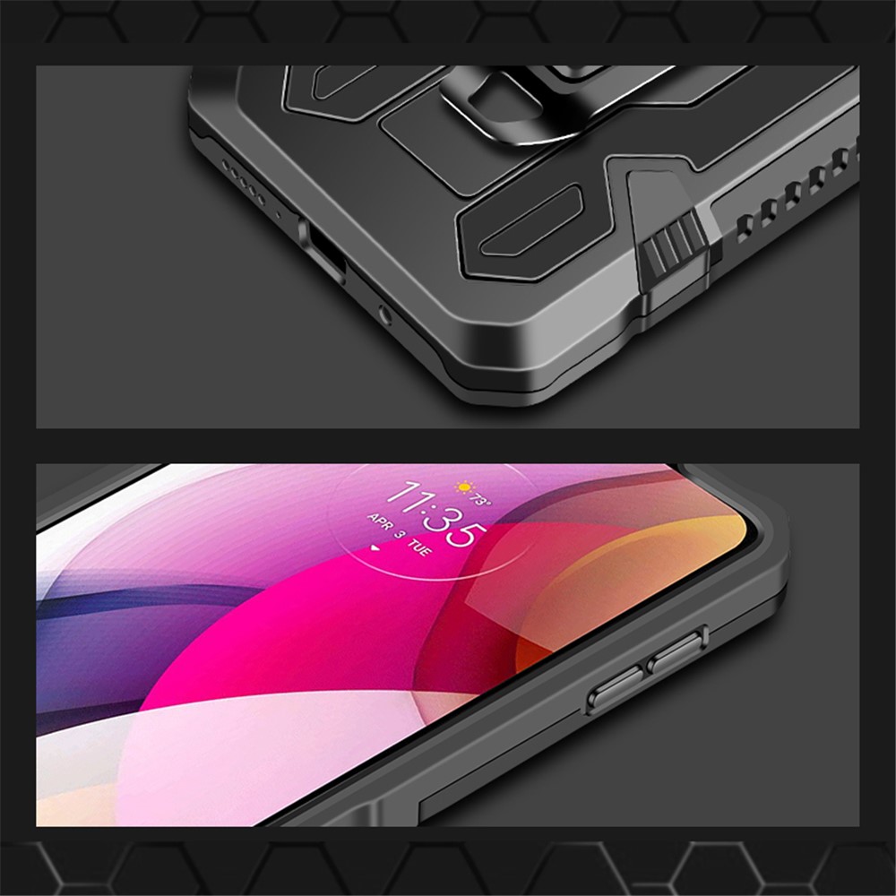 Back Clip Design Plastic + TPU + Metal Hybrid Case Shell with Kickstand for Motorola Moto G Stylus (2021) - Black-10