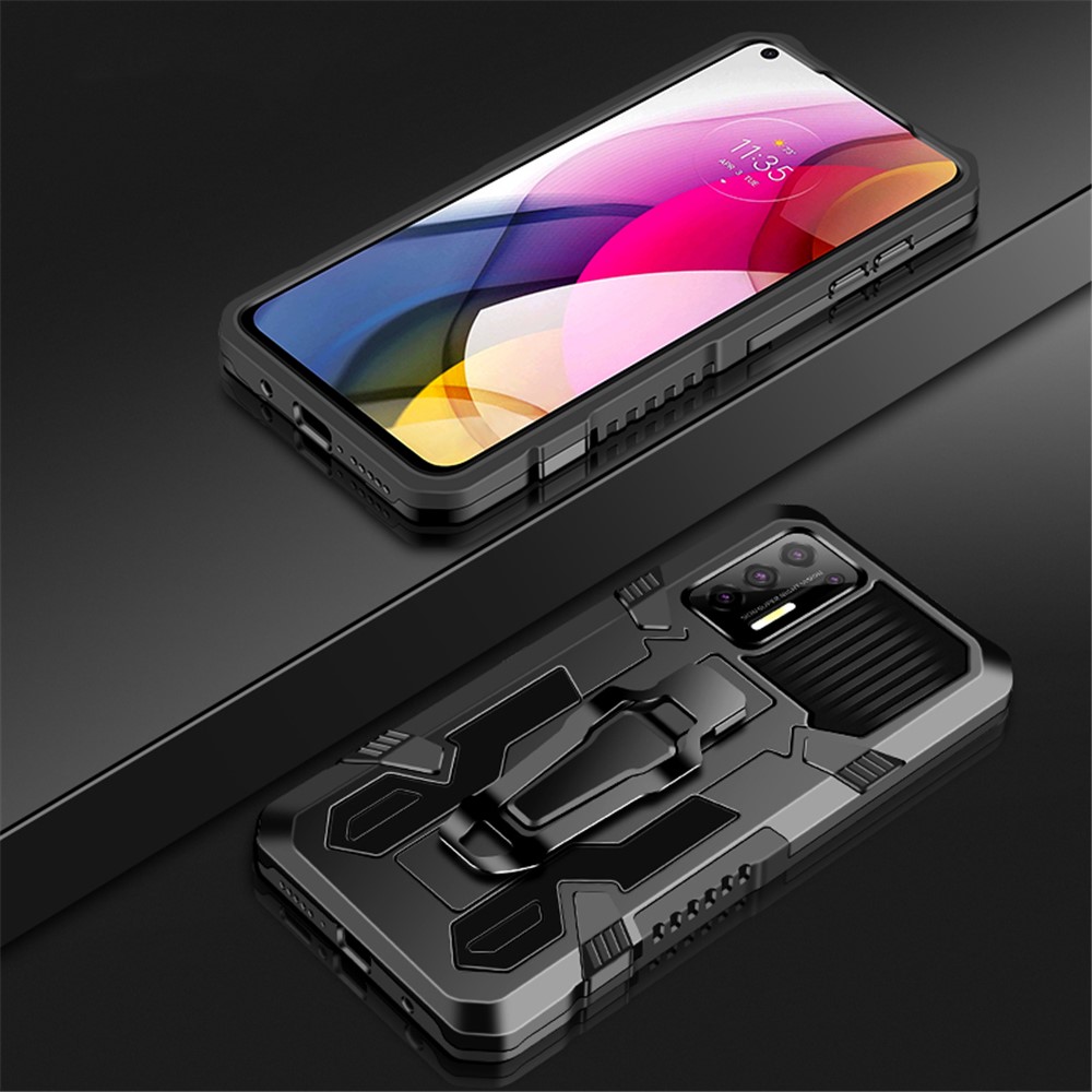 Back Clip Design Plastic + TPU + Metal Hybrid Case Shell with Kickstand for Motorola Moto G Stylus (2021) - Black-2