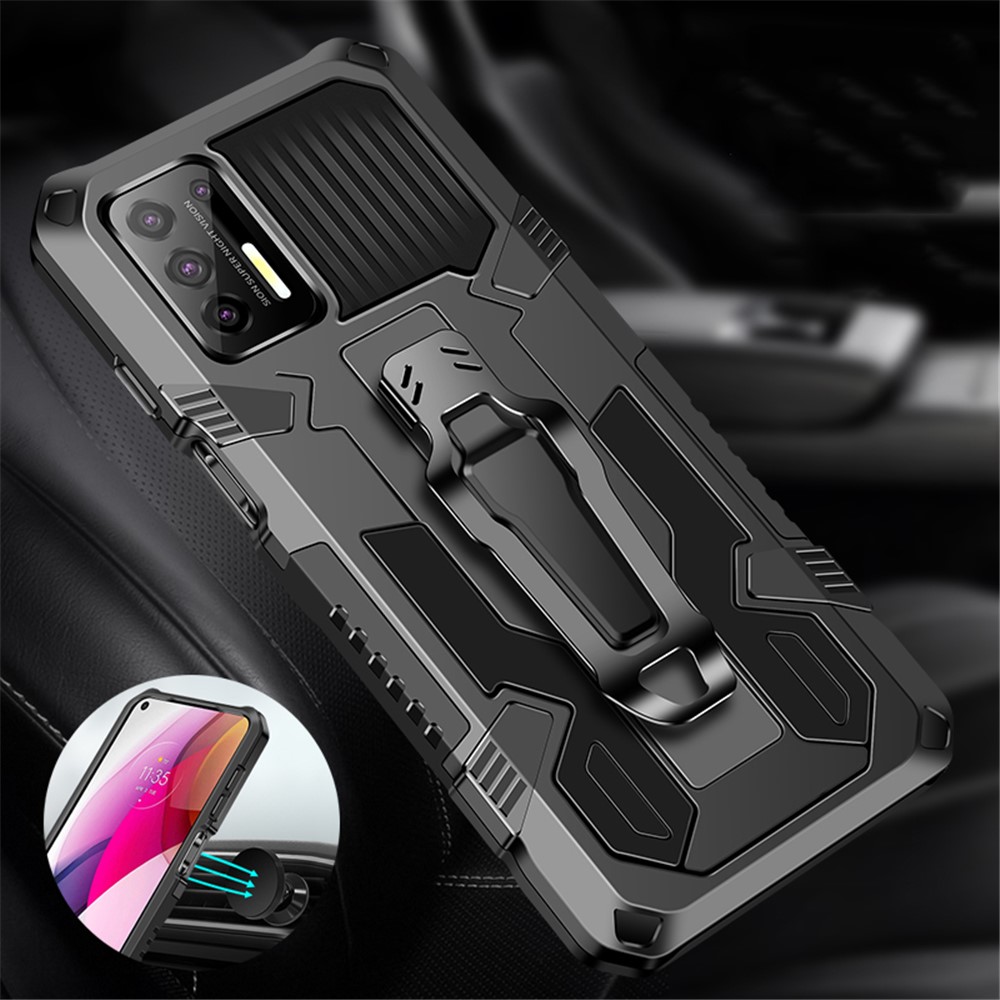 Back Clip Design Plastic + TPU + Metal Hybrid Case Shell with Kickstand for Motorola Moto G Stylus (2021) - Black-5