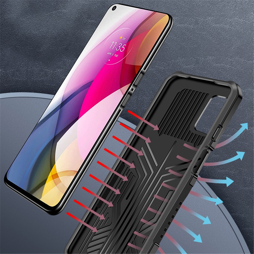 Back Clip Design Plastic + TPU + Metal Hybrid Case Shell with Kickstand for Motorola Moto G Stylus (2021) - Black-6