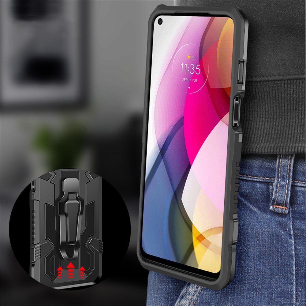 Back Clip Design Plastic + TPU + Metal Hybrid Case Shell with Kickstand for Motorola Moto G Stylus (2021) - Black-9