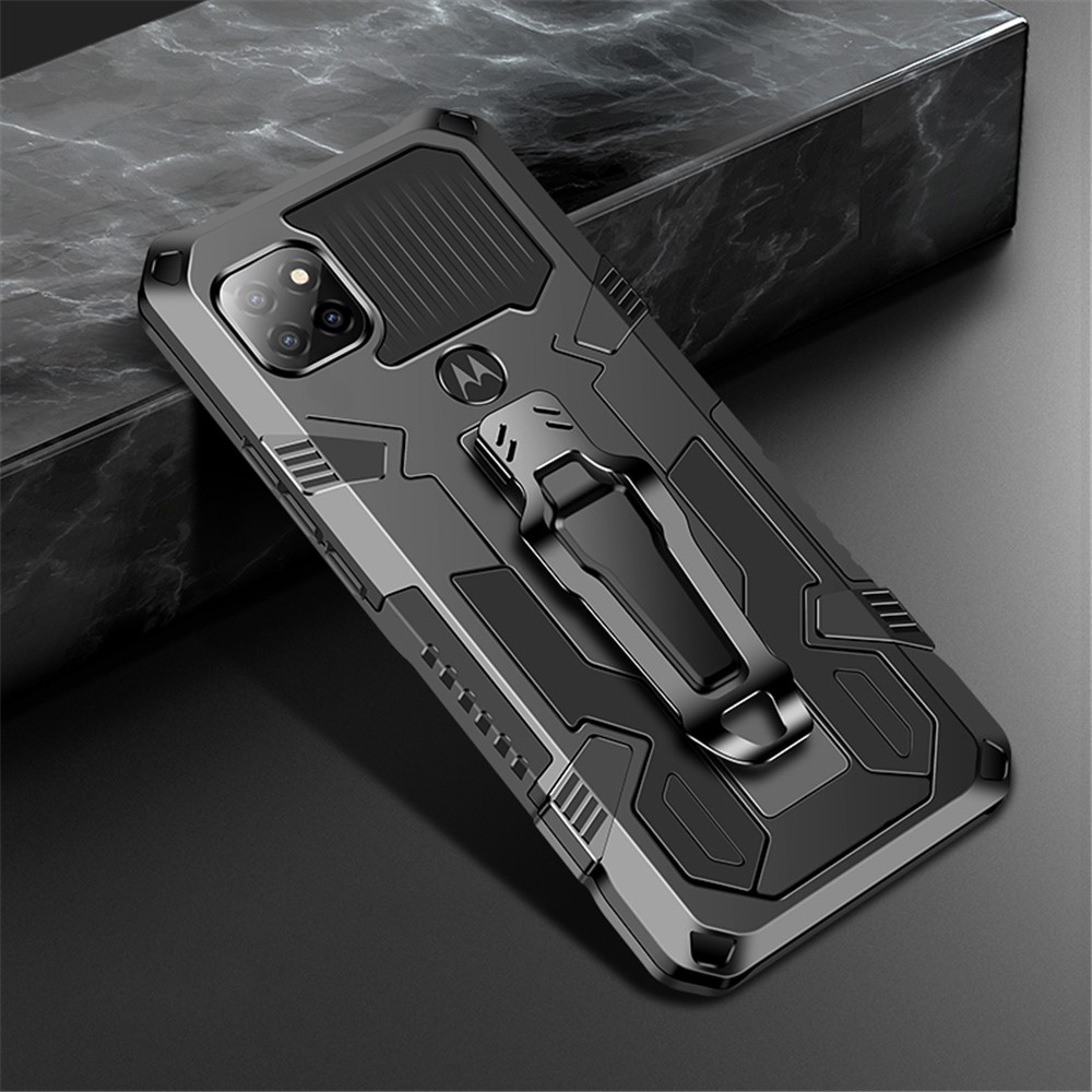 Plastic + TPU Hybrid Case Shell with Back Clip and Kickstand Design for Motorola One 5G Ace - Black-1