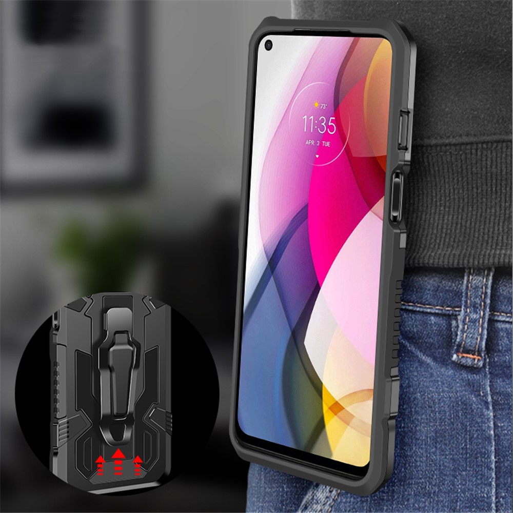 Plastic + TPU Hybrid Case Shell with Back Clip and Kickstand Design for Motorola One 5G Ace - Black-2