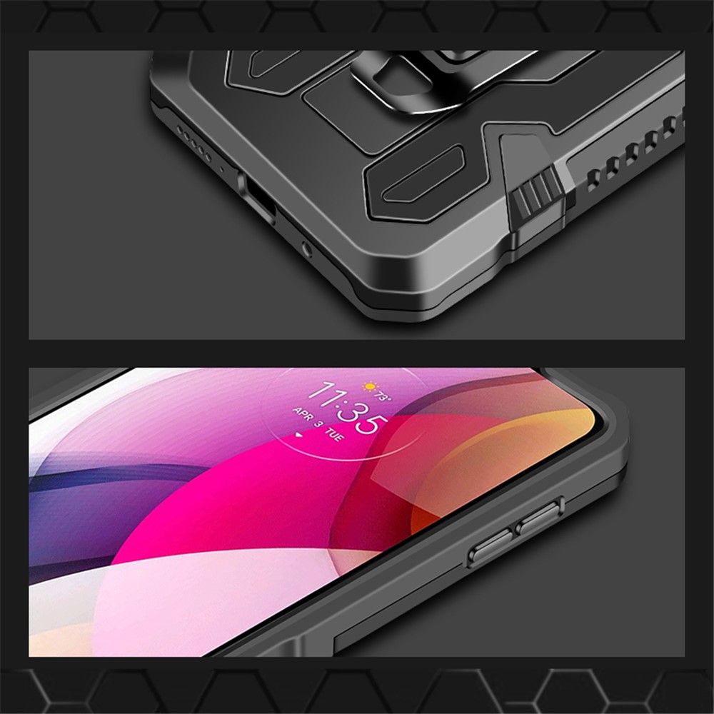 Plastic + TPU Hybrid Case Shell with Back Clip and Kickstand Design for Motorola One 5G Ace - Black-4