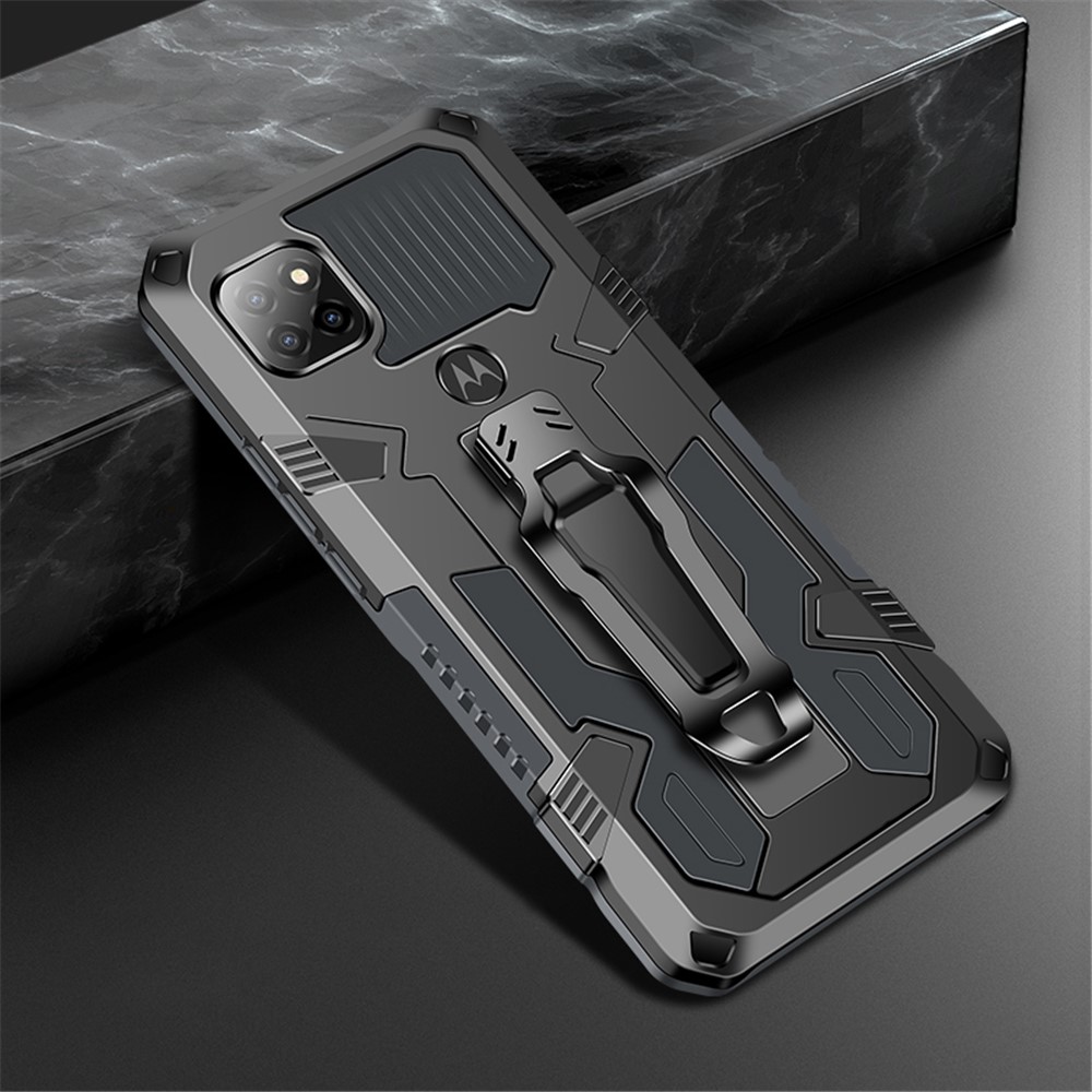 Plastic + TPU Hybrid Case Shell with Back Clip and Kickstand Design for Motorola One 5G Ace - Black-5