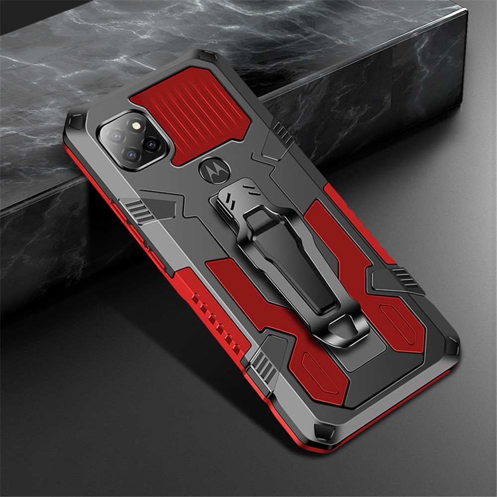 Plastic + TPU Hybrid Case Shell with Back Clip and Kickstand Design for Motorola One 5G Ace - Black-6