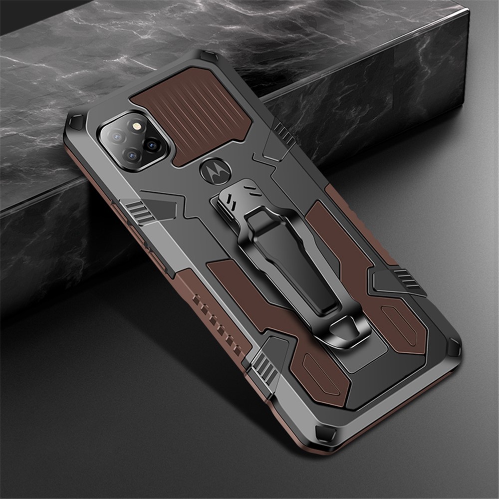 Plastic + TPU Hybrid Case Shell with Back Clip and Kickstand Design for Motorola One 5G Ace - Black-7