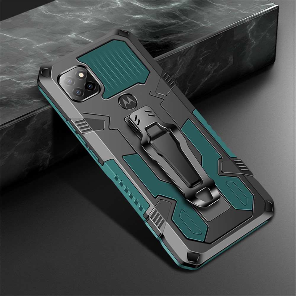 Plastic + TPU Hybrid Case Shell with Back Clip and Kickstand Design for Motorola One 5G Ace - Black-8