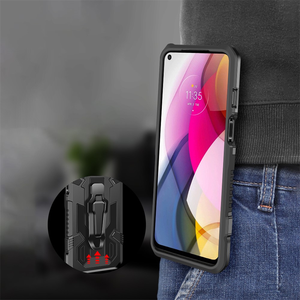 Hybrid Phone Kickstand Case Shell with Back Clip and Design for Motorola Moto G Power (2021) - Black-3