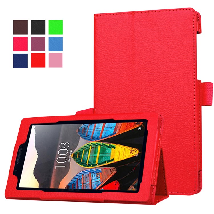 Litchi Texture Stand Leather Cover for Lenovo Tab3 7 - Red-1