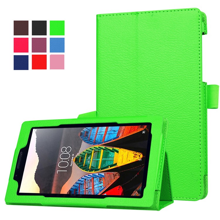 Litchi Texture Folio Stand Leather Case for Lenovo Tab3 7 - Green-1