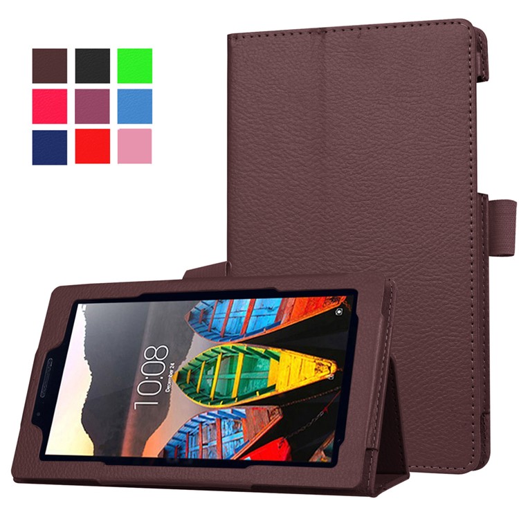 Litchi Texture Protective Leather Cover for Lenovo Tab3 7 - Coffee-1
