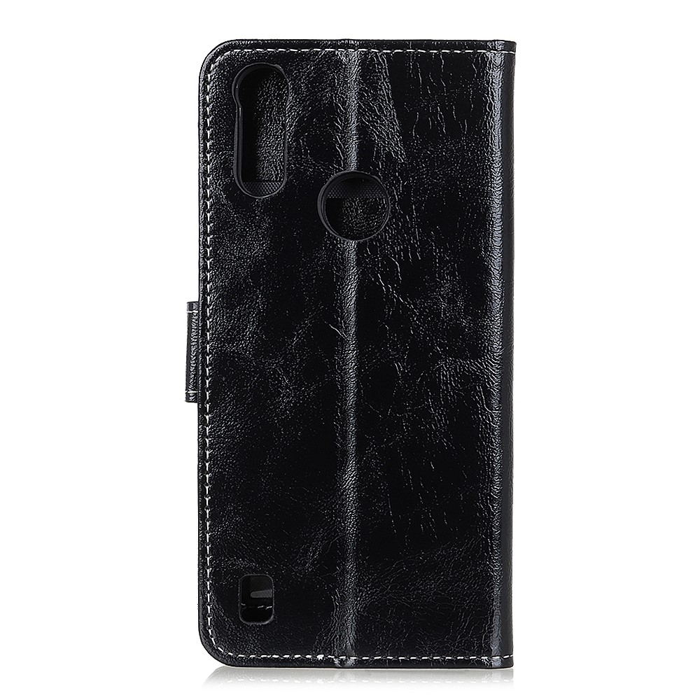Retro Style Crazy Horse Texture Leather Phone Case Wallet Stand Cover for Motorola Moto E7 Power - Black-2