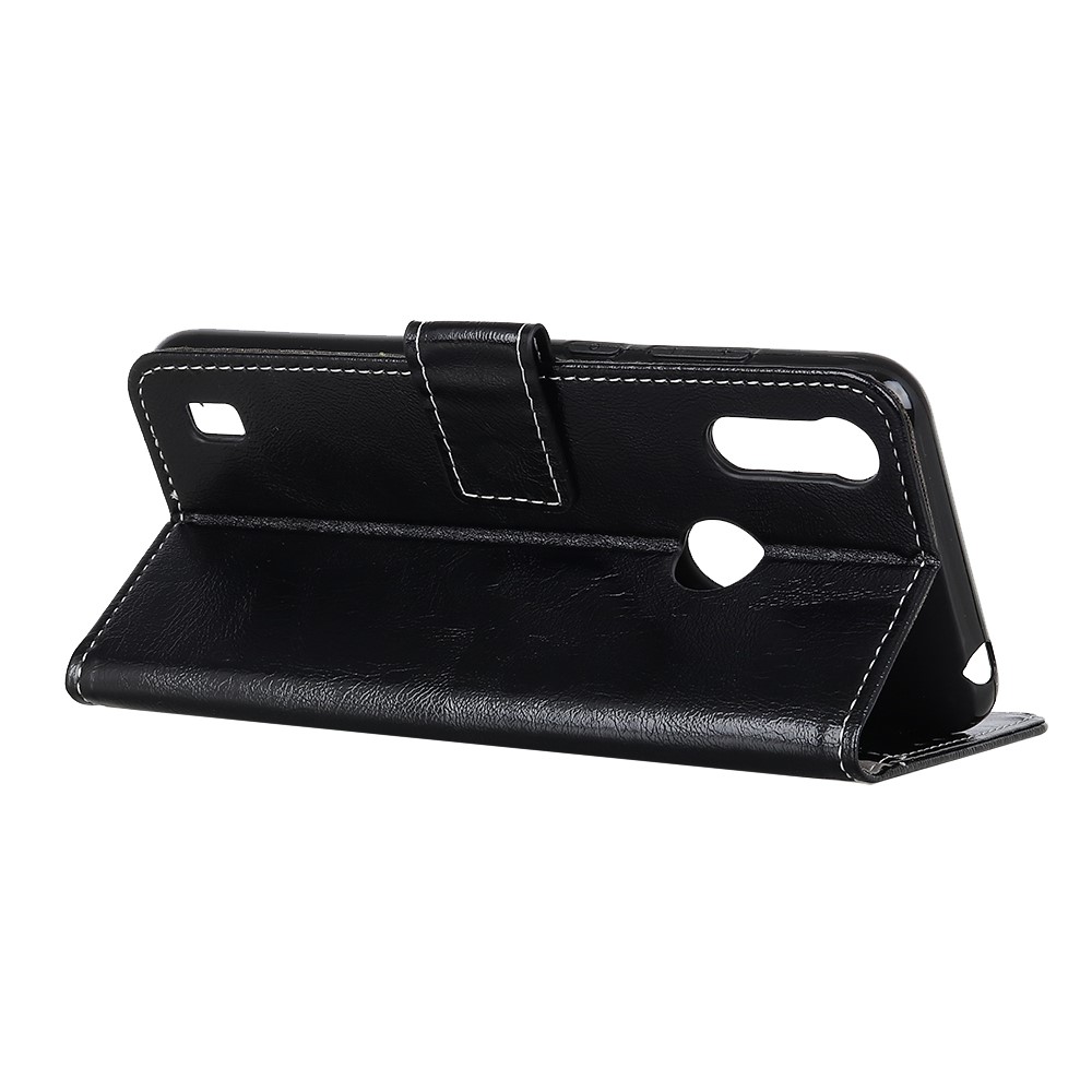 Retro Style Crazy Horse Texture Leather Phone Case Wallet Stand Cover for Motorola Moto E7 Power - Black-3