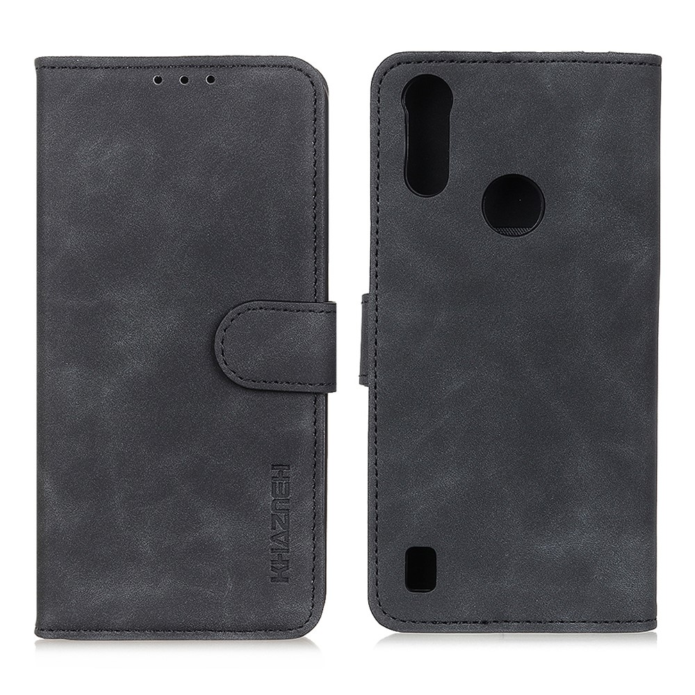 KHAZNEH Retro Folio Flip Leather Mobile Phone Wallet Stand Cover Case for Motorola Moto E7 Power - Black-1