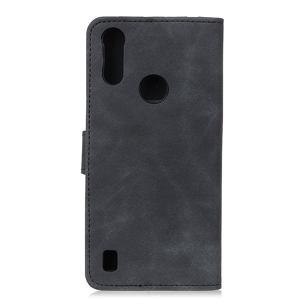 KHAZNEH Retro Folio Flip Leather Mobile Phone Wallet Stand Cover Case for Motorola Moto E7 Power - Black-2