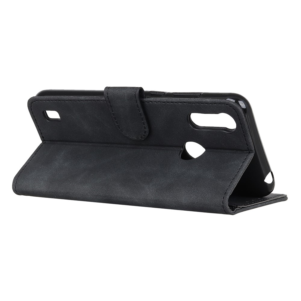 KHAZNEH Retro Folio Flip Leather Mobile Phone Wallet Stand Cover Case for Motorola Moto E7 Power - Black-3