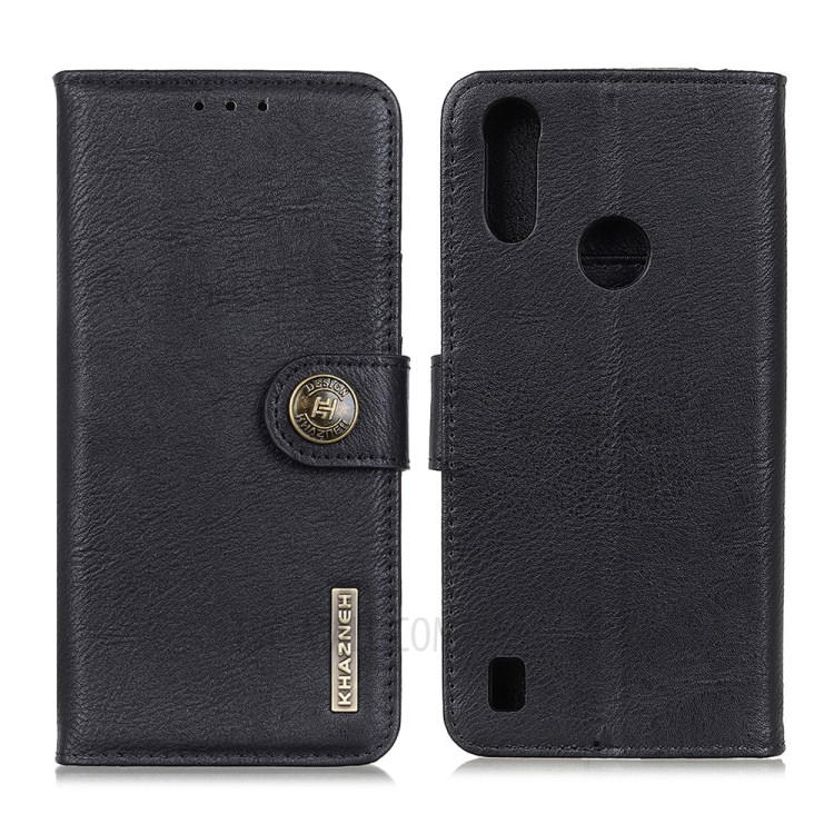 KHAZNEH Retro Style Wallet Stand Leather Protective Case for Motorola Moto E7 Power - Black-1