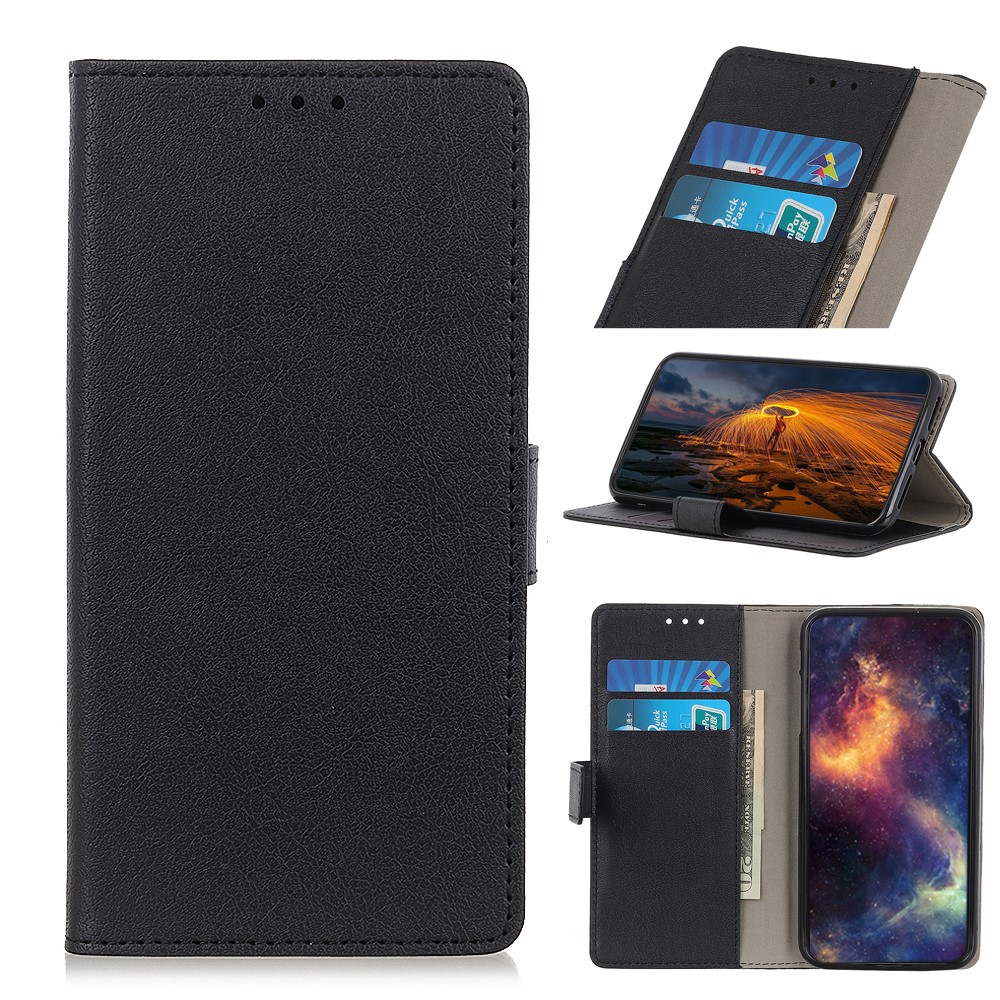 Stand PU Leather Phone Shell for Motorola Moto G30 Wallet Flip Cover - Black-1