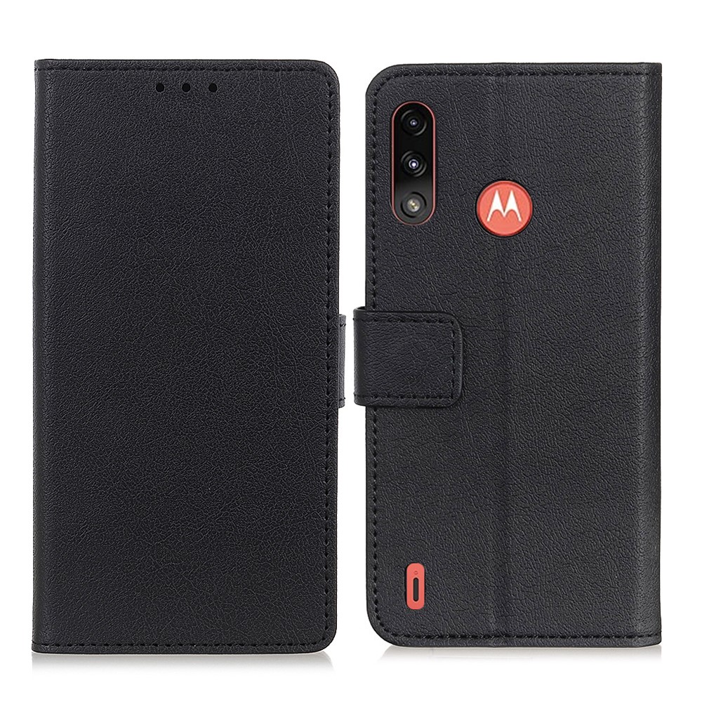 Stand Wallet Flip Cover PU Leather Phone Shell for Motorola Moto E7 Power - Black-1
