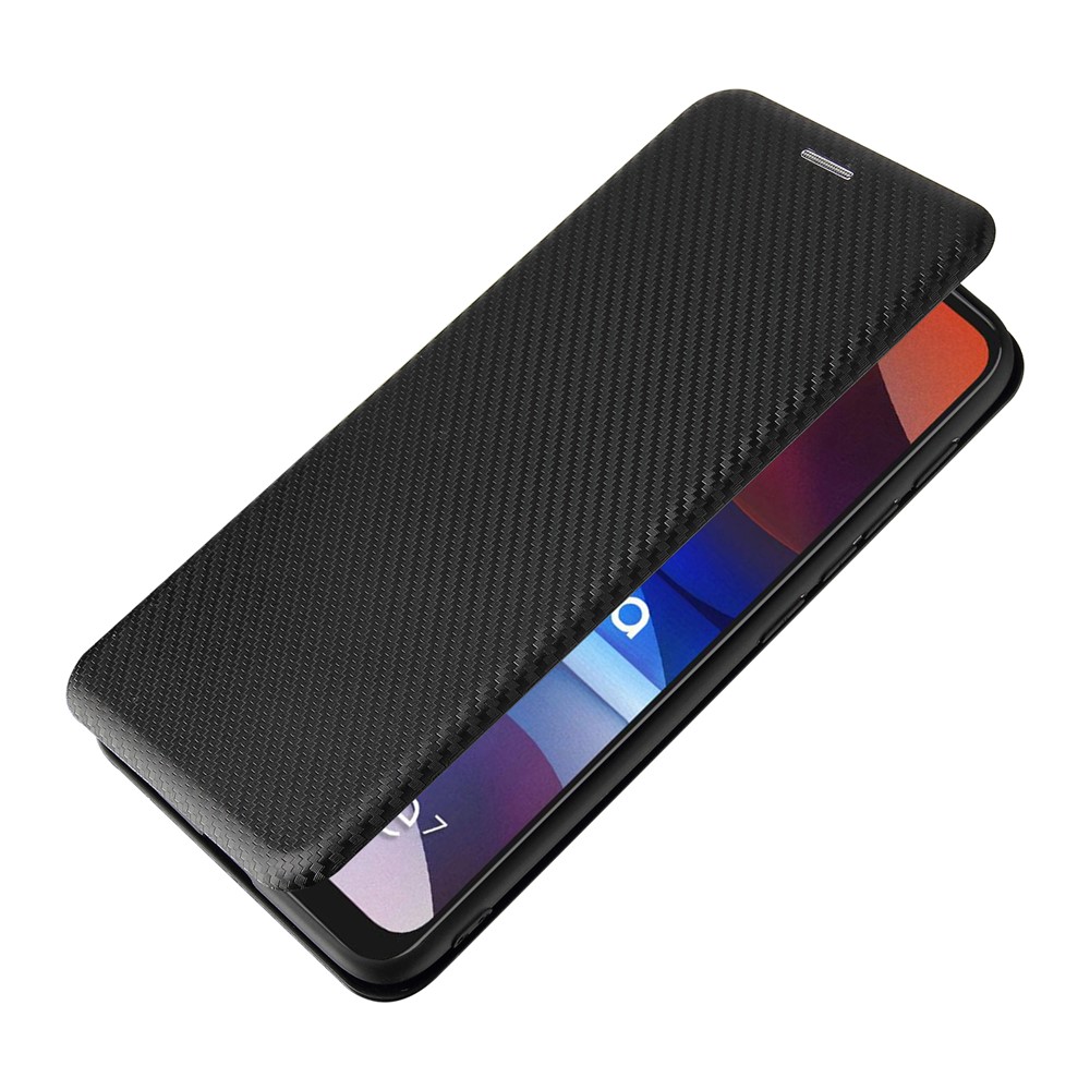 Auto-absorbed Carbon Fiber Texture Leather Stand Shell Cover with Card Holder for Motorola Moto E7 Power 2021 - Black-12