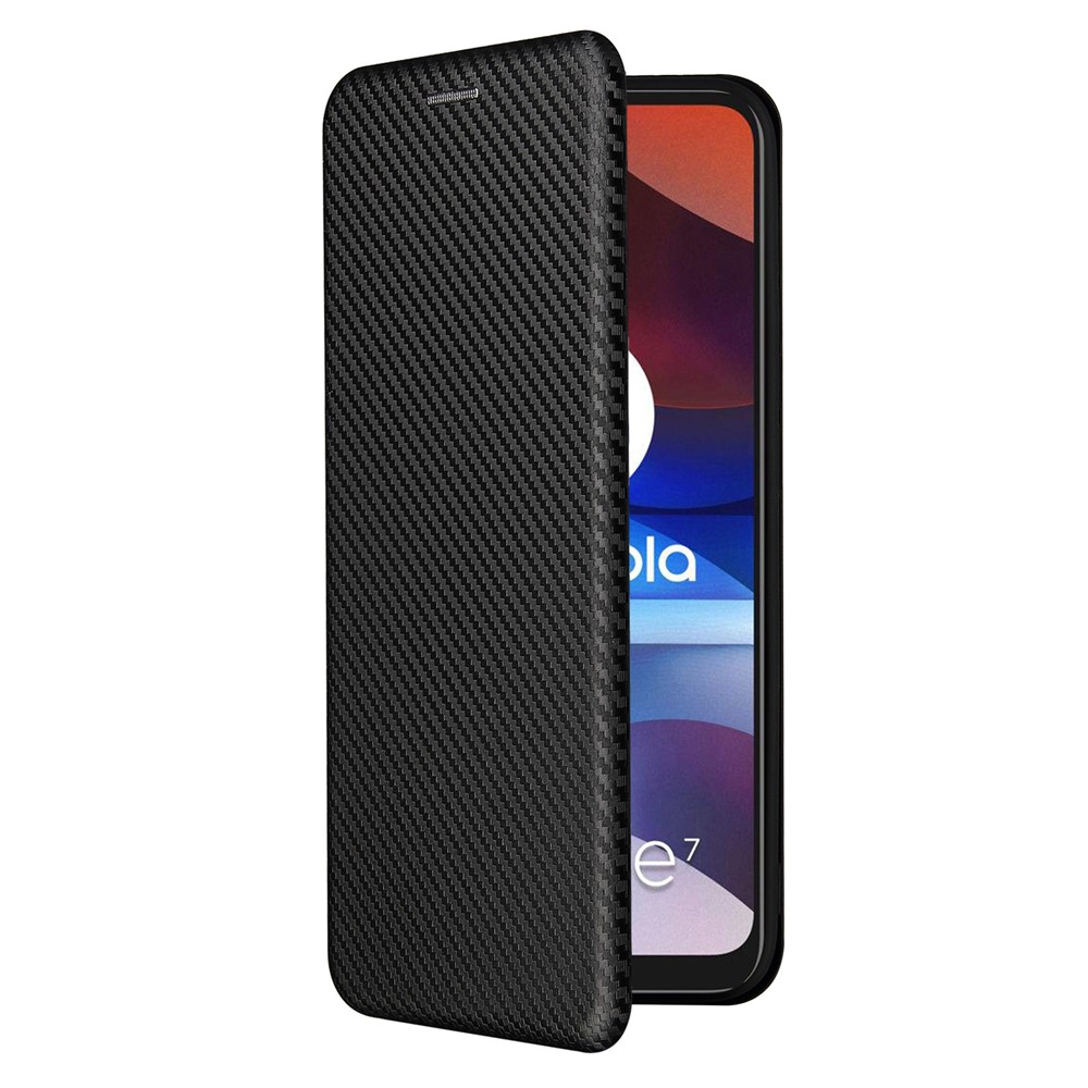 Auto-absorbed Carbon Fiber Texture Leather Stand Shell Cover with Card Holder for Motorola Moto E7 Power 2021 - Black-13