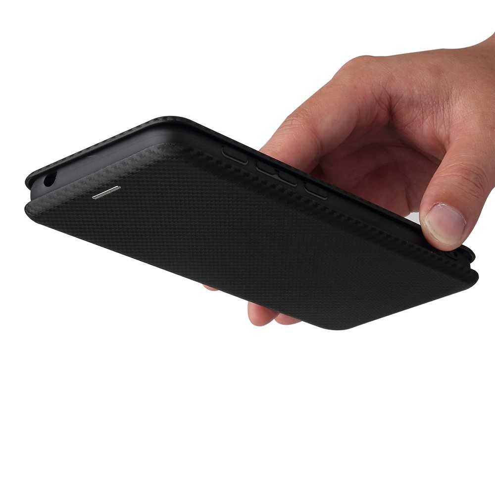 Auto-absorbed Carbon Fiber Texture Leather Stand Shell Cover with Card Holder for Motorola Moto E7 Power 2021 - Black-7