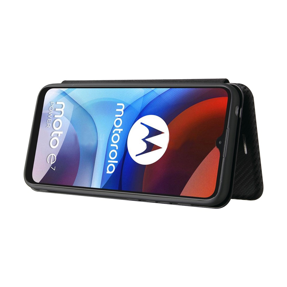 Auto-absorbed Carbon Fiber Texture Leather Stand Shell Cover with Card Holder for Motorola Moto E7 Power 2021 - Black-8